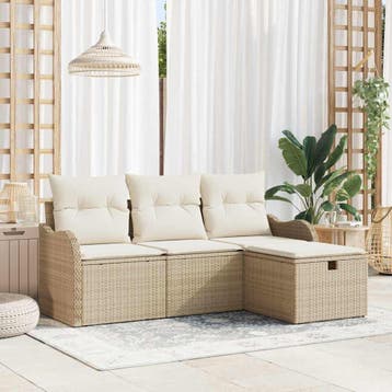 vidaXL Tuin Sofa Set 4 st Poly riet, Verzenden, Nieuw, 4 zitplaatsen