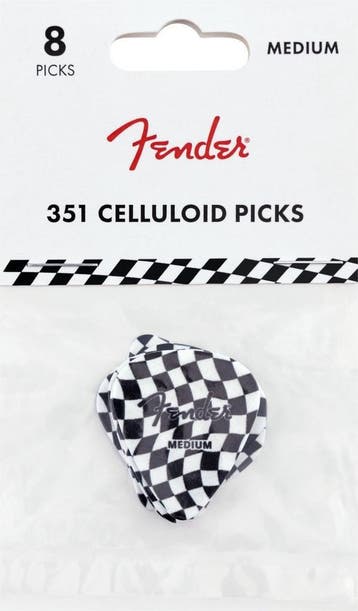 Fender 351 shape plectrum celluloid Checkerboard 8-pack, Ophalen of Verzenden, Nieuw, Elektrische gitaar