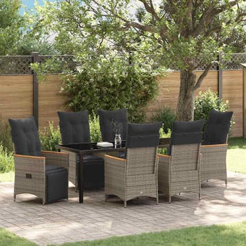 vidaXL Tuin eettafelset 7 st Grijs poly rattan, Verzenden, Nieuw, Rotan, 7 zitplaatsen