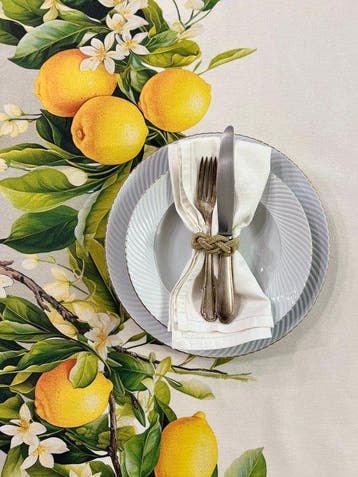 Elegante tafellaken met citroenplanten - landhuisstijl -