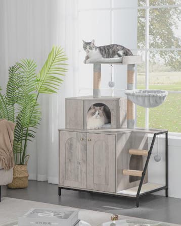 Moderne 4-in-1 Kattenboom met Kattenbakmeubel, Groot Platfor, Dieren en Toebehoren, Verzenden, Nieuw