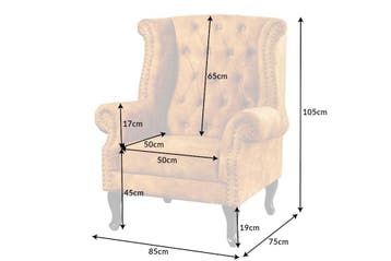 Design vleugelfauteuil CHESTERFIELD 85cm mosterdgeel fluweel, Ophalen of Verzenden, Nieuw