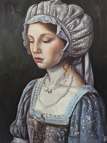 Anne Dias - (100% handpainted !) Lady Aramanta of Devotion, Antiek en Kunst