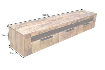 TV-bord IRON CRAFT 160cm hangend mangohout naturel - 46809, Ophalen of Verzenden, Nieuw
