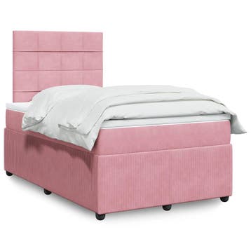 vidaXL Boxspring met matras fluweel roze 120x200 cm, Verzenden, Nieuw, Twijfelaar, 120 cm
