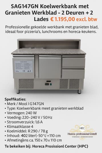 Koelwerkbank met Granieten Werkblad, Ophalen of Verzenden, Gebruikt