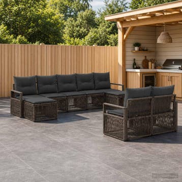 vidaXL Tuinbankenset 9 st Grijs poly rattan, Verzenden, Nieuw, Meer dan 8 zitplaatsen