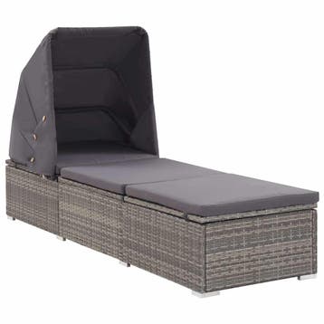 vidaXL Ligbed met luifel en kussen poly rattan grijs, Verzenden, Nieuw