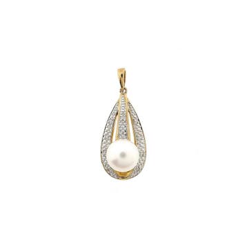 9 Karaat hanger met barokparel en diamanten; 0,05 ct., Sieraden, Tassen en Uiterlijk, Bedels, Ophalen of Verzenden, Gebruikt, Goud