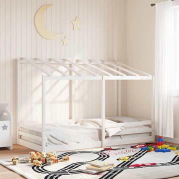 vidaXL Kinderbed met bedhuis 100x200 cm massief grenenhout, 100 cm, Eenpersoons, Verzenden, Wit