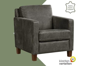 Leren fauteuil Smart - Kenia Antracite (grijs) - Poten hout, Nieuw, Ophalen of Verzenden, Bohemian, Eigentijds, Modern, Retro