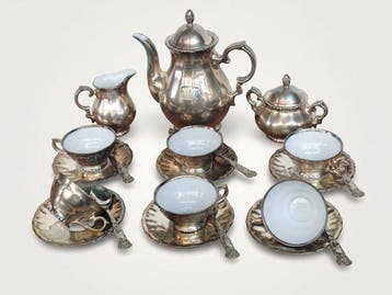 Koffieservies voor 6 (21) - Porselein, Verzilverd