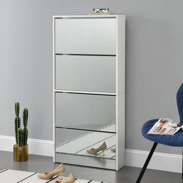 Schoenenkast met spiegels 4 vouwdeuren 134x63x17 cm wit, Verzenden, Nieuw