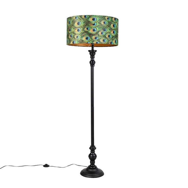 Vloerlamp zwart met velours kap pauw goud 50 cm - Classico, Huis en Inrichting, Lampen | Vloerlampen, Nieuw, Stof, Verzenden