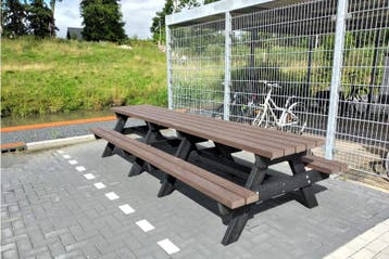 Rockwood® Picknicktafel Vlier - Zwaar Kunststof - Quartz, Ophalen of Verzenden, Nieuw, Rechthoekig, Hout