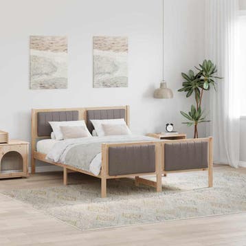 vidaXL Bedframe Bruin en taupe 135 x 190 cm Massief, Bruin, Verzenden, Nieuw, Twijfelaar