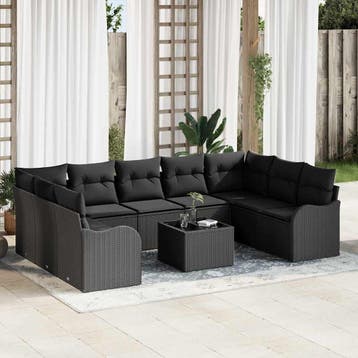 vidaXL Tuin Sofa Set Zwart poly rattan, Verzenden, Nieuw, Rotan, Meer dan 8 zitplaatsen