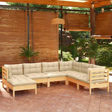 vidaXL 7-delige Loungeset met crèmekleurige kussens massief, Verzenden, Nieuw, Loungeset