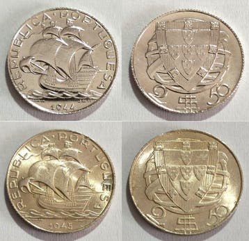 Portugal. Republic. 2,5 Escudos -1944 + 1945 (Escassa) - 2
