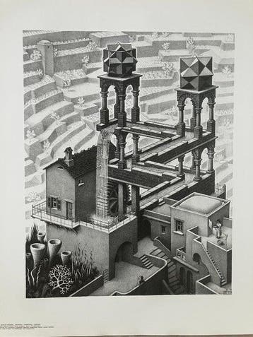 M.C. Escher - Waterfall, Antiek en Kunst