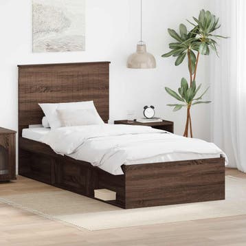 vidaXL Bedframe Bruin Eiken 90 x 190 cm Massief grenenhout, Verzenden, Nieuw, Bruin, Hout