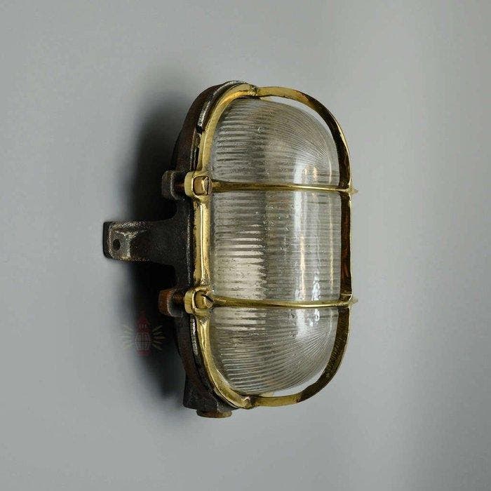 Wandlamp - Messing, Glas, IJzer, Antiek en Kunst, Curiosa en Brocante