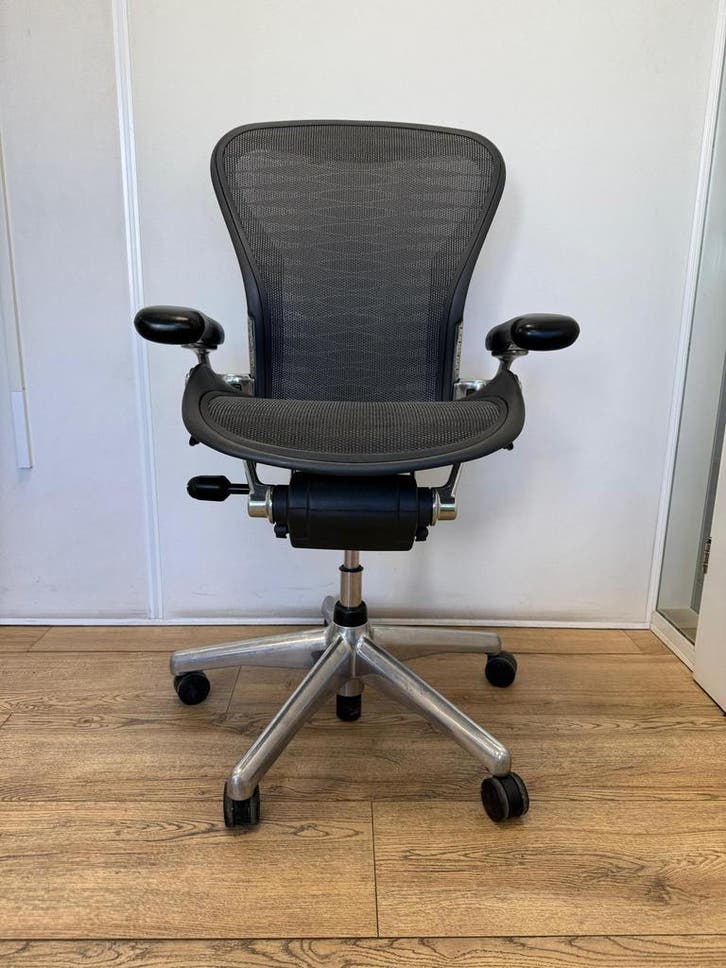 Herman Miller Aeron Tuxedo Netweave - Chrome Afwerking, Huis en Inrichting, Bureaustoelen, Bureaustoel, Zwart, Zo goed als nieuw