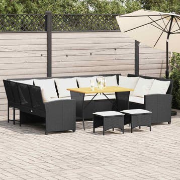 vidaXL 4-delige Loungeset met kussens poly rattan zwart, Verzenden, Nieuw, Loungeset