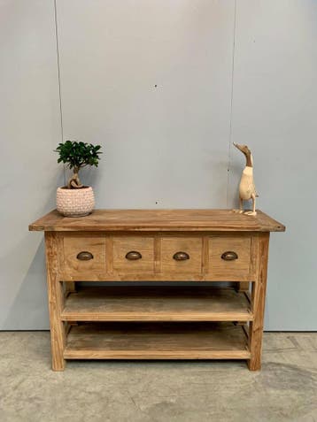 Klassieke dingklik sidetable met 2 legplanken -  140 cm, Huis en Inrichting, Ophalen of Verzenden, Nieuw