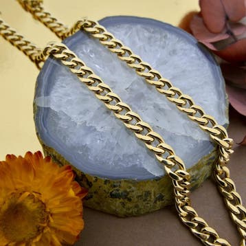Gouden gourmetschakel collier met saffier (Ketting), Gebruikt, Ophalen of Verzenden, Met edelsteen, Goud