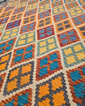 Kelim tapijt Afghan perzisch 291x203 wollen vloerkleed, Blauw, 200 cm of meer,  Perzisch tapijt kelim killim wollen vloerkleed handgeknoopt 