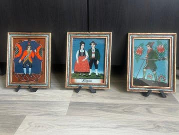 Fotolijst (3)- Volkskunst - Glas, Hout, Verf - Achterglas
