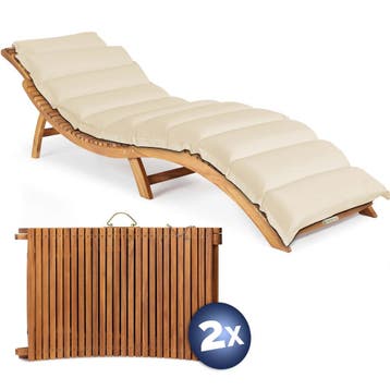 Ligbed Set van 2 Acaciahout FSC®-gecertificeerd incl kuss.., Verzenden, Nieuw