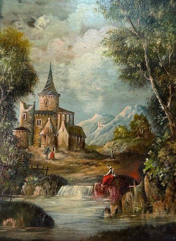 Italiaanse school (XIX) - Paesaggio con Castello Fiume e