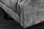 Design vleugelfauteuil CHESTERFIELD 105cm grijs fluweel, Huis en Inrichting, Fauteuils, Ophalen of Verzenden, Nieuw