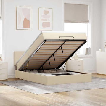 vidaXL Bed met matras 140x190 cm stof crèmekleurig, Verzenden, Crème, Stof, Nieuw