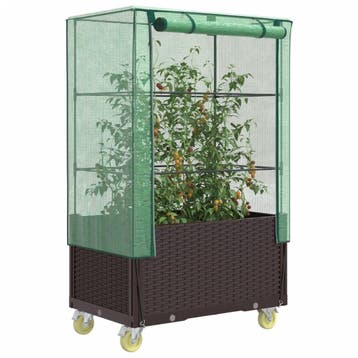 vidaXL Plantenbak verhoogd met hoes en wielen 80x50x182 cm, Verzenden, Nieuw, Kunststof