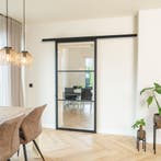 Stalen Schuifdeur met koofsysteem - 3 Vlaks - Helder glas, 75 tot 150 cm, Nieuw, 150 tot 225 cm, Metaal
