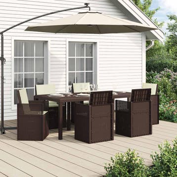 vidaXL Tuin eettafelset 7 st Bruin en crèmekleurig PP, Verzenden, Nieuw, Textileen, 7 zitplaatsen