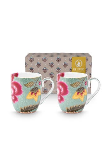 Pip Studio Blooming Tales blauw Mokken set van 2 - 200ml, Huis en Inrichting, Keuken | Servies, Verzenden, Nieuw, Overige stijlen