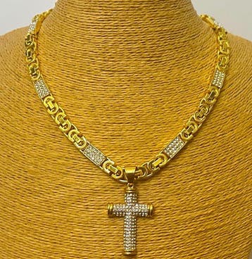 Ketting met hanger Kruis en witte kristallen - Ketting met