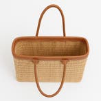 Luxe handgemaakte mandtas met leren afwerking, Ophalen of Verzenden, Nieuw, Beige, Overige typen