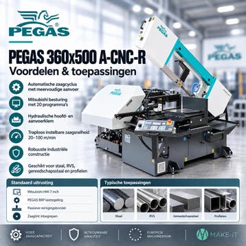 Automatische bandzaagmachine met materiaalaanvoer en verstek