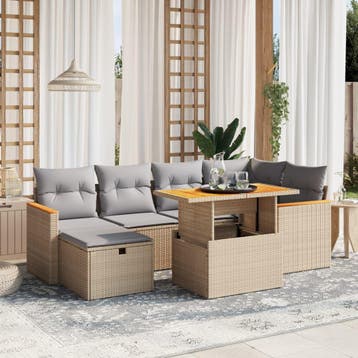 vidaXL 7-delige Loungeset met kussens poly rattan beige, Verzenden, Nieuw, Loungeset