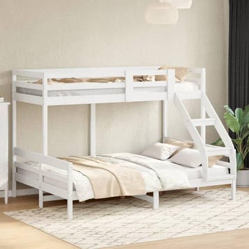 vidaXL Stapelbed massief grenenhout wit 90x200/140x200 cm, 90 cm, Eenpersoons, Verzenden, Wit