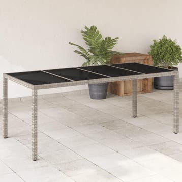 vidaXL Tuintafel met glazen blad 190x90x75 cm poly rattan, Tuin en Terras, Verzenden, Nieuw