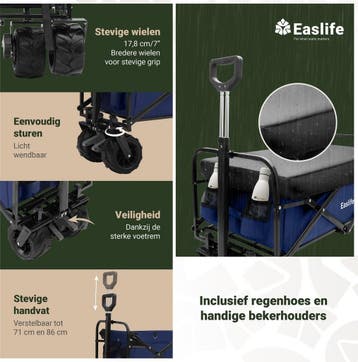 EasLife Bolderkar opvouwbaar - Bolderwagen - met Regen Hoes, Ophalen of Verzenden, Nieuw