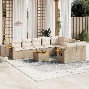 vidaXL 10-delige Loungeset met kussens poly rattan beige, Tuin en Terras, Verzenden, Nieuw, Loungeset