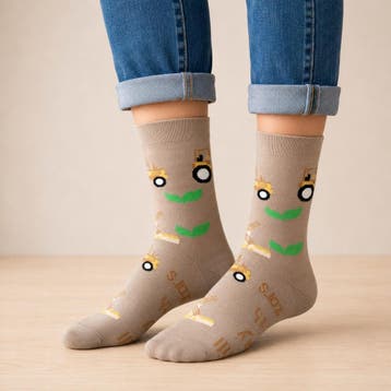 Sokken - Tractor Print - Geel Bruin - Katoen - Maat 38-45, Nieuw