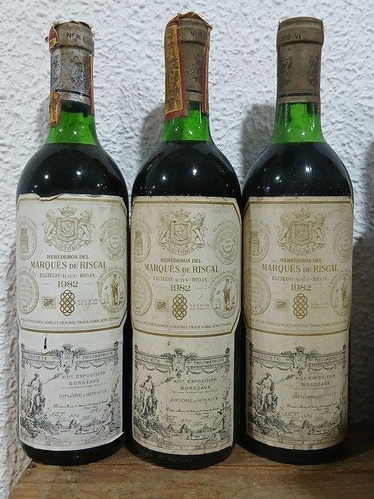 1982 Marqués de Riscal - Rioja Crianza - 3 Flessen (0.75, Verzamelen, Wijnen